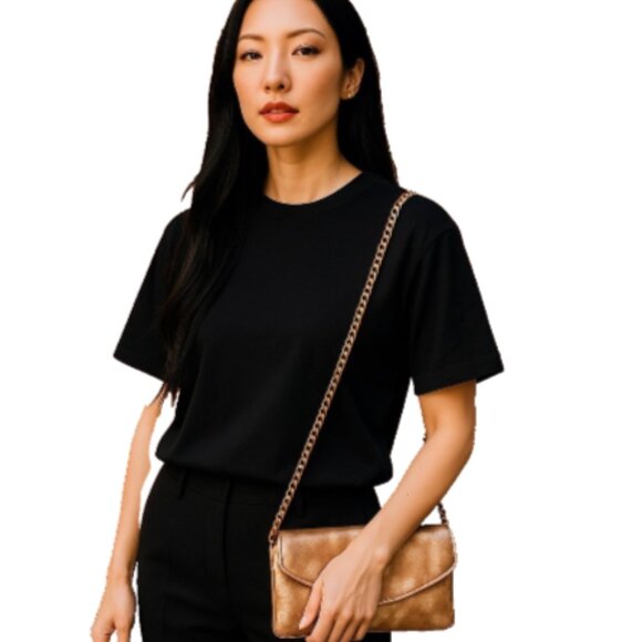 Express Fold-Over Clutch Purse Gold Pink Shoulder Chain Zip Snap Closure - Picture 16 of 16